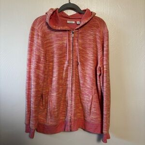 LL Bean Women’s Jacket Fill Zip Pockets Hoodie 100% Cotton Pink Yellow Large